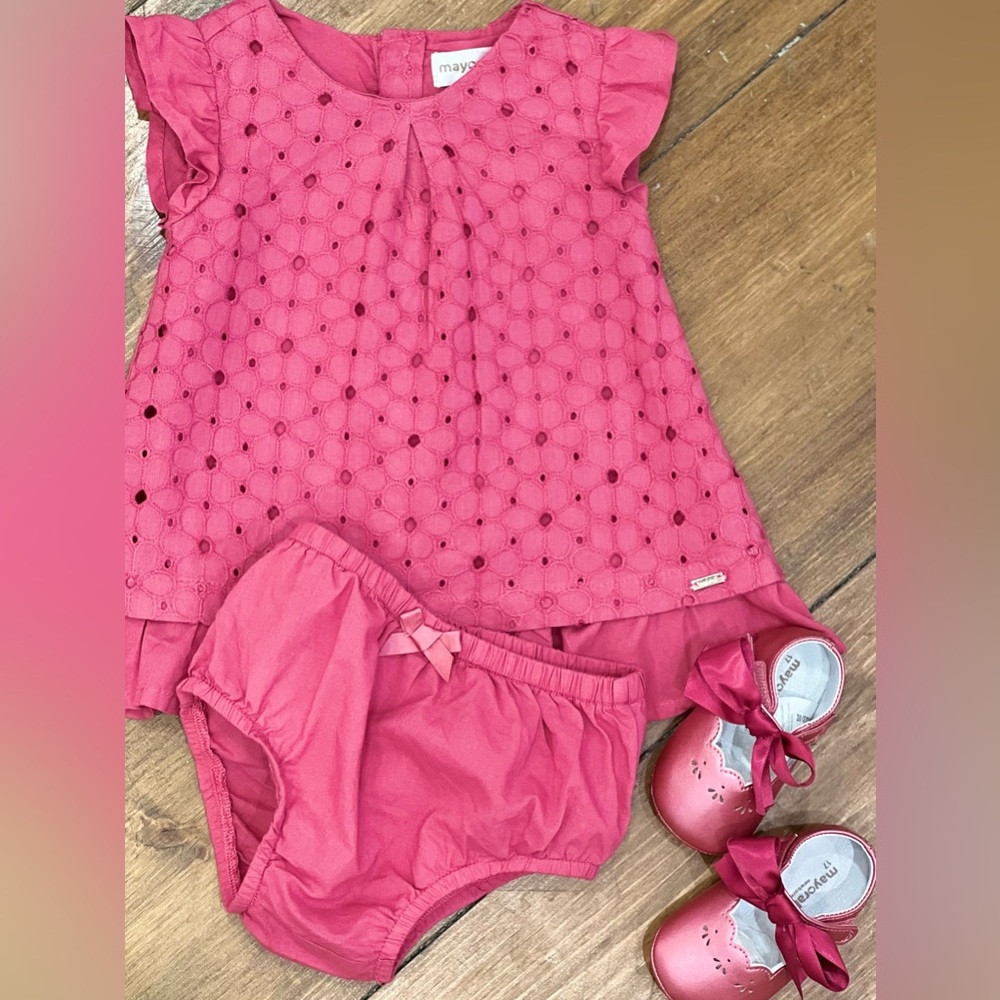 Mayoral Pink Dress with Coordinated Bloomers